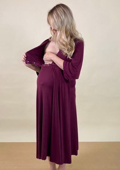 Lila Labor & Postpartum Gown in Plum