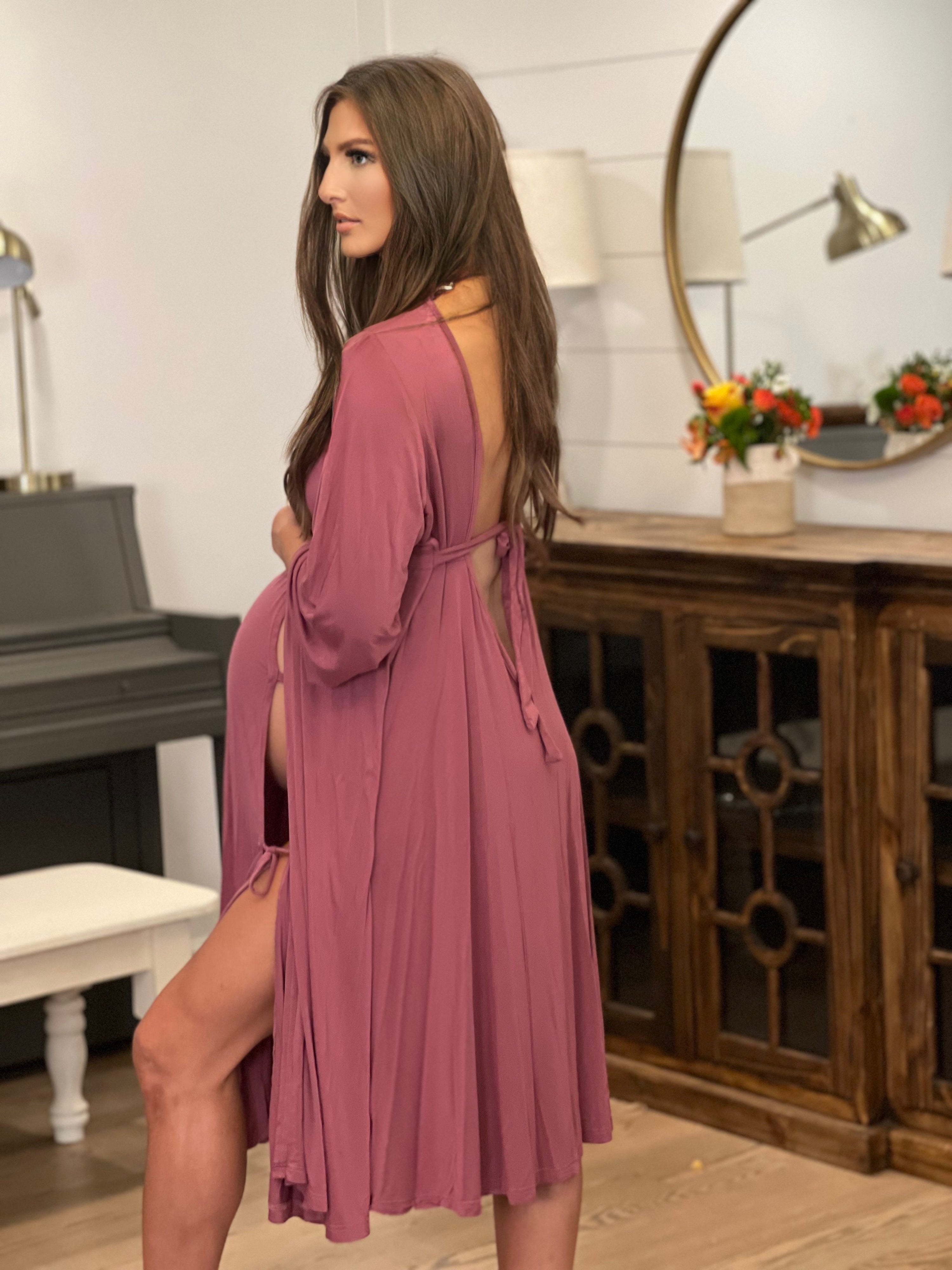 Lila Labor & Postpartum Gown in Dusty Rose