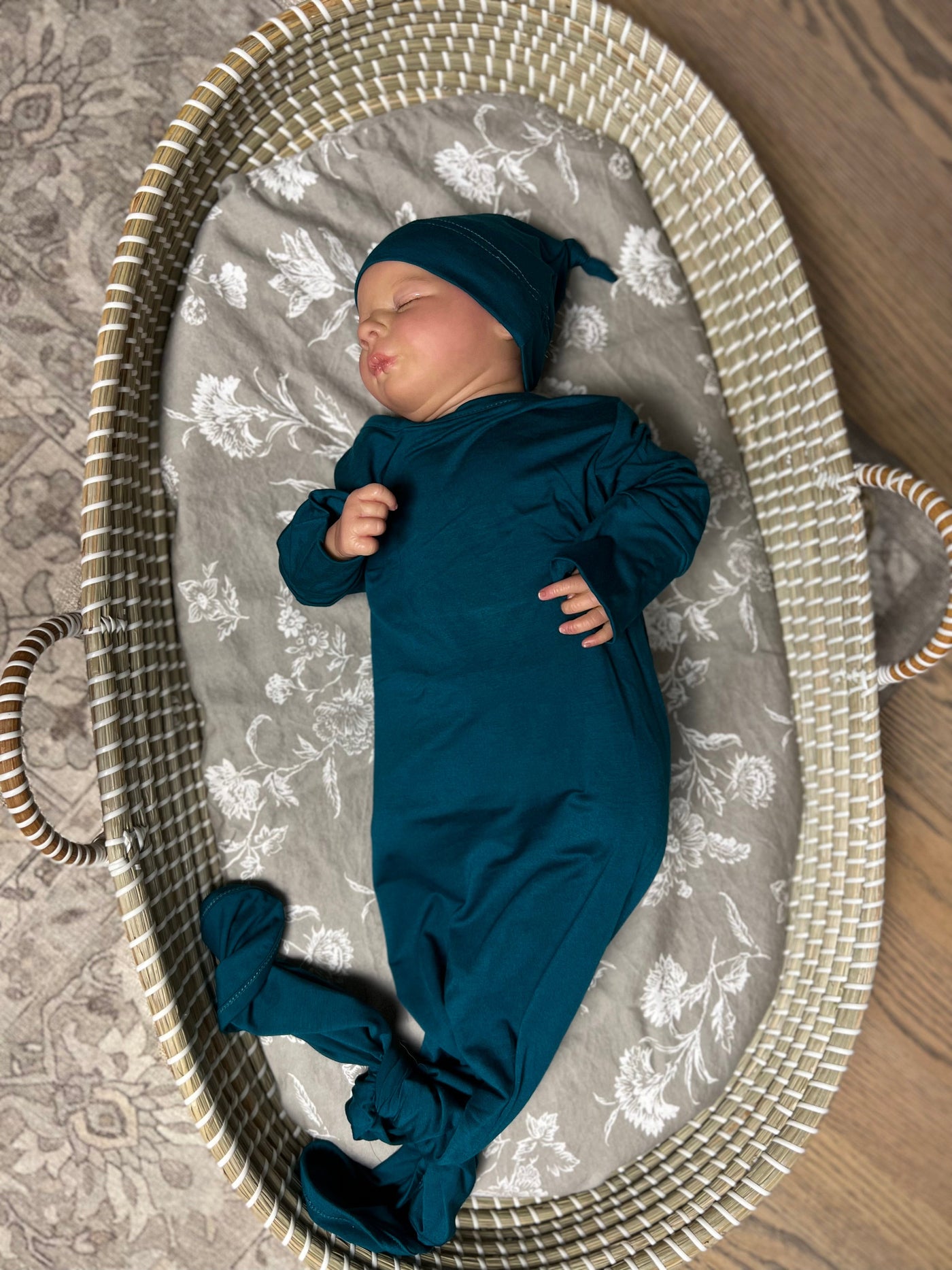 Baby knot gown and hat set in deep teal#color_deep-teal